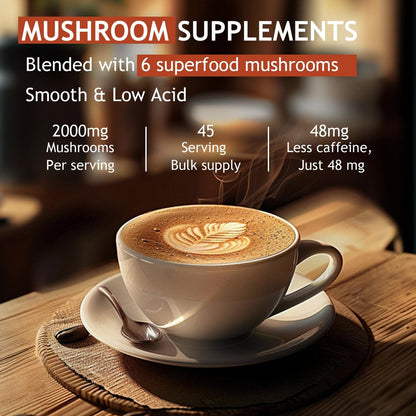 GRGTP Pilz-Kaffee - Superfood-Mischung mit 6 Adaptogenen (Cordyceps, Löwenmähne, Reishi u.a.) | Sanfte Energie ohne Zittern, verbesserte Konzentration, Verdauungs- & Immununterstützung | 45 Portionen, vegan, glutenfrei, nicht-GVO | Sanfter Geschmack