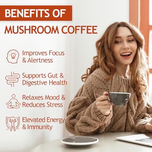 GRGTP Pilz-Kaffee - Superfood-Mischung mit 6 Adaptogenen (Cordyceps, Löwenmähne, Reishi u.a.) | Sanfte Energie ohne Zittern, verbesserte Konzentration, Verdauungs- & Immununterstützung | 45 Portionen, vegan, glutenfrei, nicht-GVO | Sanfter Geschmack
