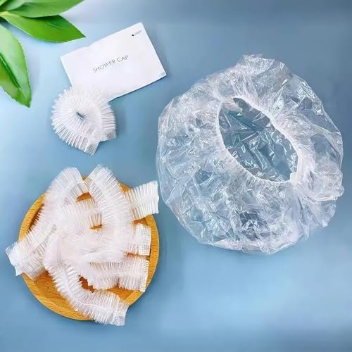 100 Stück Einweg-Duschhauben, Klare Plastik-Hauben, Große Dicke Wasserfeste Badekappen für Frauen & Männer Unisex Wiederverwendbare Reise-Essentials für Tiefenpflege, Haarbehandlung, Hotel, Spa und Zuhause