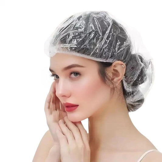 100 Stück Einweg-Duschhauben, Klare Plastik-Hauben, Große Dicke Wasserfeste Badekappen für Frauen & Männer Unisex Wiederverwendbare Reise-Essentials für Tiefenpflege, Haarbehandlung, Hotel, Spa und Zuhause