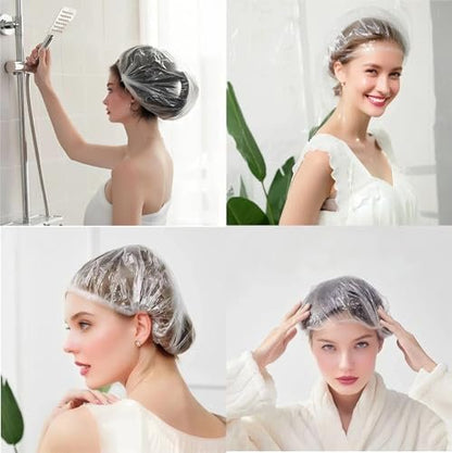 100 Stück Einweg-Duschhauben, Klare Plastik-Hauben, Große Dicke Wasserfeste Badekappen für Frauen & Männer Unisex Wiederverwendbare Reise-Essentials für Tiefenpflege, Haarbehandlung, Hotel, Spa und Zuhause