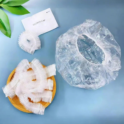 100 Stück Einweg-Duschhauben, Klare Plastik-Hauben, Große Dicke Wasserfeste Badekappen für Frauen & Männer Unisex Wiederverwendbare Reise-Essentials für Tiefenpflege, Haarbehandlung, Hotel, Spa und Zuhause