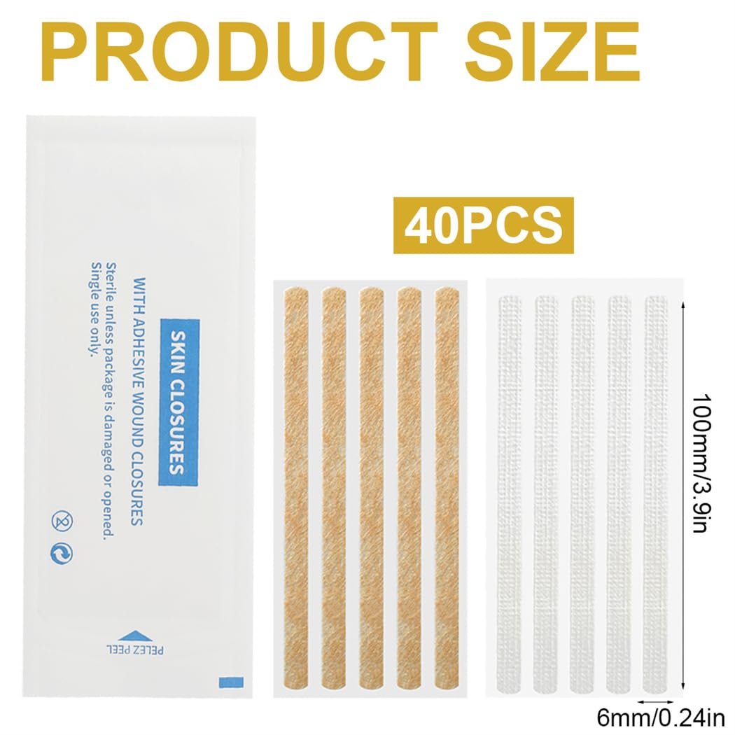 CXWLTT Sterile Wundverschlussstreifen 40 Stück 1/4" x 4" - Hautfreundliche Wundnaht für kleine Schnittwunden