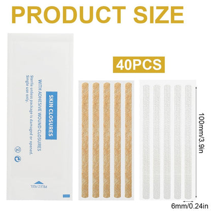 CXWLTT Sterile Wundverschlussstreifen 40 Stück 1/4" x 4" - Hautfreundliche Wundnaht für kleine Schnittwunden