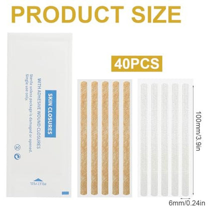 CXWLTT Sterile Wundverschlussstreifen 40 Stück 1/4" x 4" - Hautfreundliche Wundnaht für kleine Schnittwunden