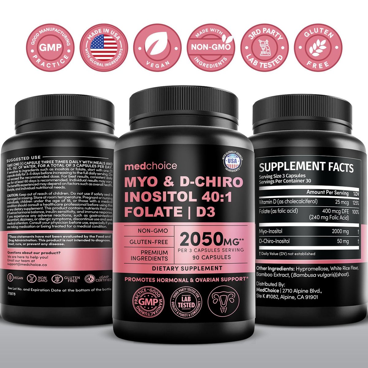 Myo-Inositol 40:1 für Frauen – Inositol-Komplex mit Myo & D-Chiro Inositol, Folat & Vitamin D3 – Vegane Kapseln für den täglichen Bedarf & Hormonunterstützung – Flo Ovarian Support – 90 Kapseln