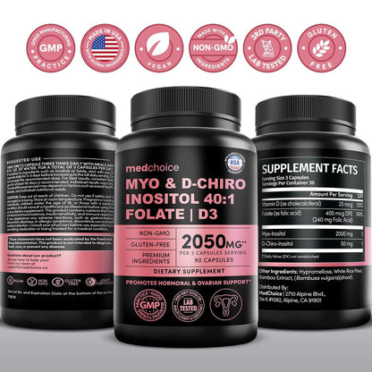 Myo-Inositol 40:1 für Frauen – Inositol-Komplex mit Myo & D-Chiro Inositol, Folat & Vitamin D3 – Vegane Kapseln für den täglichen Bedarf & Hormonunterstützung – Flo Ovarian Support – 90 Kapseln