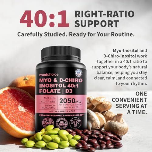 Myo-Inositol 40:1 für Frauen – Inositol-Komplex mit Myo & D-Chiro Inositol, Folat & Vitamin D3 – Vegane Kapseln für den täglichen Bedarf & Hormonunterstützung – Flo Ovarian Support – 90 Kapseln