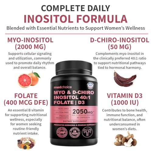 Myo-Inositol 40:1 für Frauen – Inositol-Komplex mit Myo & D-Chiro Inositol, Folat & Vitamin D3 – Vegane Kapseln für den täglichen Bedarf & Hormonunterstützung – Flo Ovarian Support – 90 Kapseln
