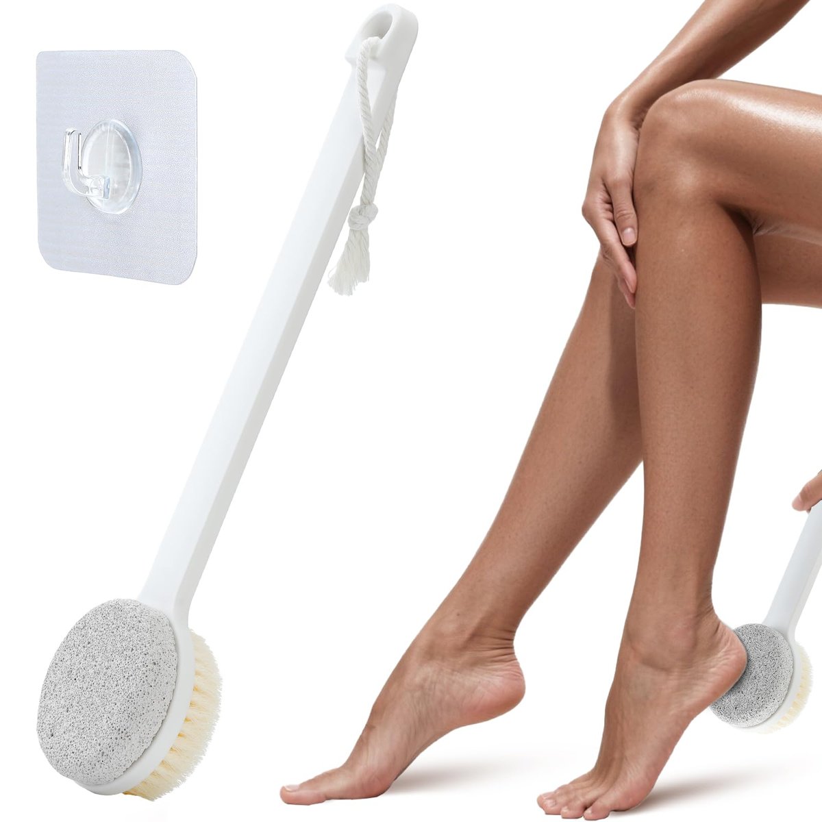 Fuß Bimsstein für die Füße, 2-in-1 Fuß Bimsstein Schrubber für Nass- oder Trockenanwendung, Entferner abgestorbener Haut, langer Griff für Senioren, Schwangere, Behinderte oder Verletzte, im Karton verpackt (Weiß)