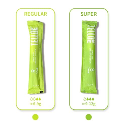 Tellove Tampons mit 100% Bio-Baumwollkern, 32 Stück (16 Regular, 16 Super) mit 360° Komfort-Expand Leakproof-Technologie und BPA-freiem Applikator – Sanft zu empfindlicher Haut