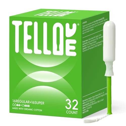 Tellove Tampons mit 100% Bio-Baumwollkern, 32 Stück (16 Regular, 16 Super) mit 360° Komfort-Expand Leakproof-Technologie und BPA-freiem Applikator – Sanft zu empfindlicher Haut