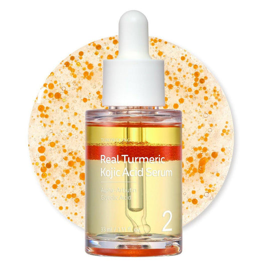 TOSOWOONG Real Turmeric Kojic Acid Serum - Aufhellendes Serum mit 7.000 ppm Kojisäure, 1.500 ppm Kurkuma, Alpha-Arbutin, Astaxanthin, Glykolsäure gegen dunkle Flecken, Sommersprossen, Koreanische Hautpflege, 33 ml