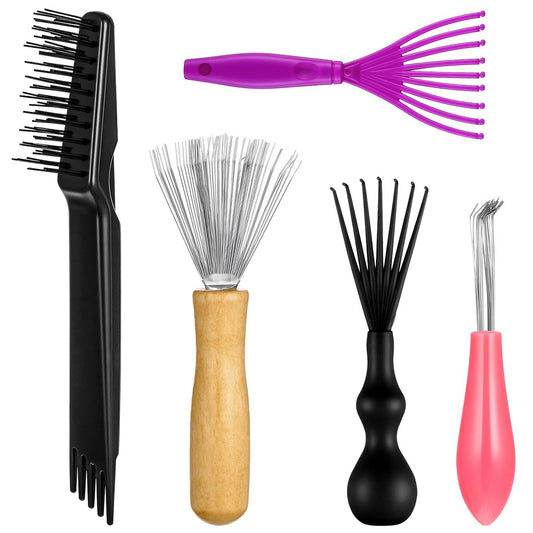 Bürsten- und Kammreiniger Set, 5-teiliges Kammreiniger-Set - Haarbürsten-Reinigungsrakel, Kammreinigungsbürste, Wartungskamm für den Haus- und Salongebrauch zum Entfernen von Haaren und Staub