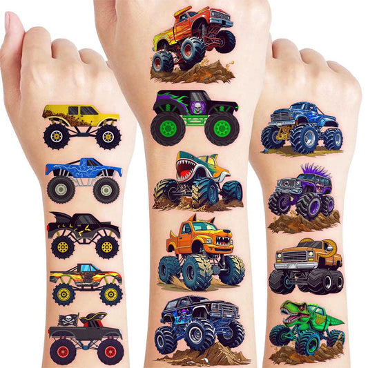 60 Stück Monster Truck Temporäre Tattoos für Kinder - Vorgeschnittene Fake-Tattoo-Aufkleber, Rennauto-thematische Geburtstagsparty-Geschenke & Belohnungen für Jungen und Mädchen
