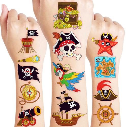 60 Piraten-Schiff Nautische Vorgeschnittene Temporäre Tattoos für Kinder | Super Süßes Themen-Geburtstagsparty-Geschenke, Zubehör, Dekorationen, Meerjungfrau-Schatz-Fake-Tattoo-Aufkleber, Schulpreise & Geschenke für Jungen Mädchen