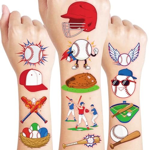 60 Stück Baseball Sport Temporäre Tattoos für Kinder | Super süße Baseball Party Geschenke, Schulbelohnungen, Karneval