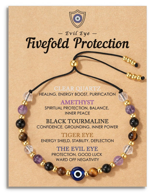 HGDEER Evil Eye Armband – Schwarzer Turmalin & Tigerauge Schutzarmband, Kristall-Armband für Frauen, Heilende Spirituelle Schmuck, Erdung & Positive Energie, Geschenkidee (Lila)