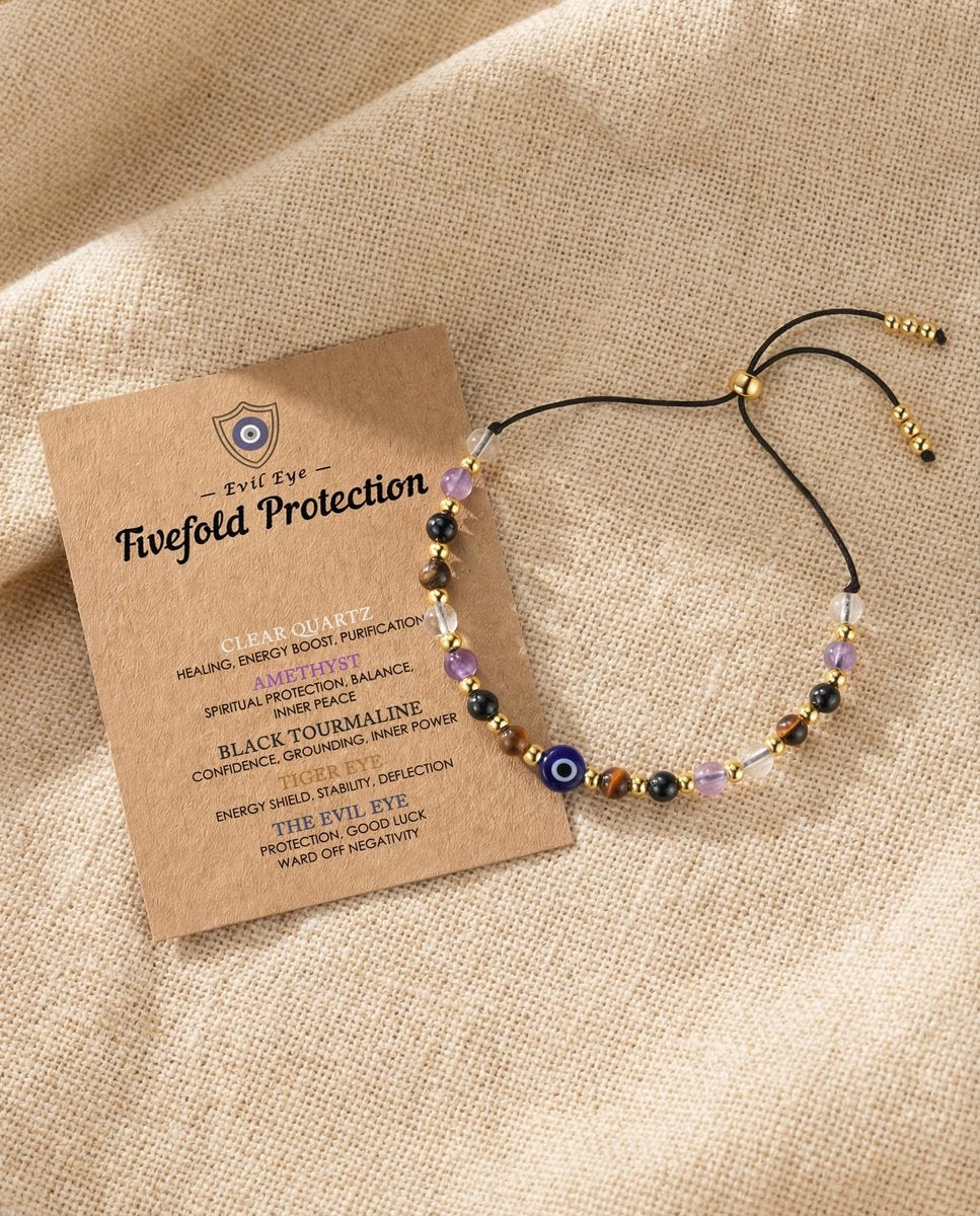 HGDEER Evil Eye Armband – Schwarzer Turmalin & Tigerauge Schutzarmband, Kristall-Armband für Frauen, Heilende Spirituelle Schmuck, Erdung & Positive Energie, Geschenkidee (Lila)