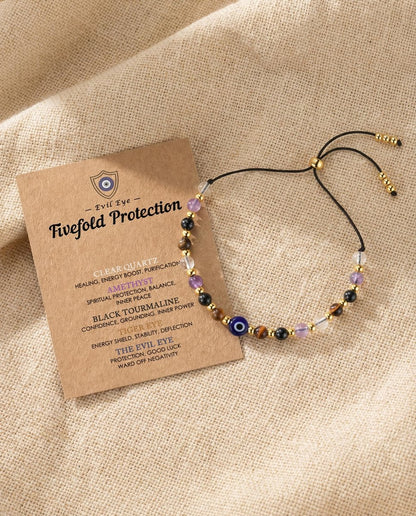 HGDEER Evil Eye Armband – Schwarzer Turmalin & Tigerauge Schutzarmband, Kristall-Armband für Frauen, Heilende Spirituelle Schmuck, Erdung & Positive Energie, Geschenkidee (Lila)