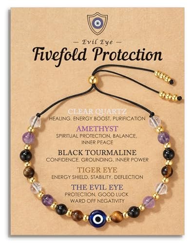 HGDEER Evil Eye Armband – Schwarzer Turmalin & Tigerauge Schutzarmband, Kristall-Armband für Frauen, Heilende Spirituelle Schmuck, Erdung & Positive Energie, Geschenkidee (Lila)