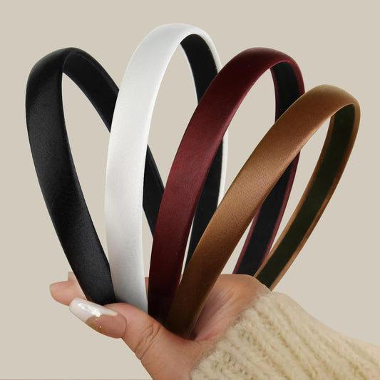 AIBFRID Haarbänder für Frauen – 4er-Pack rutschfeste, dünne Satin-Stirnbänder, trendige Vintage-Haarbänder