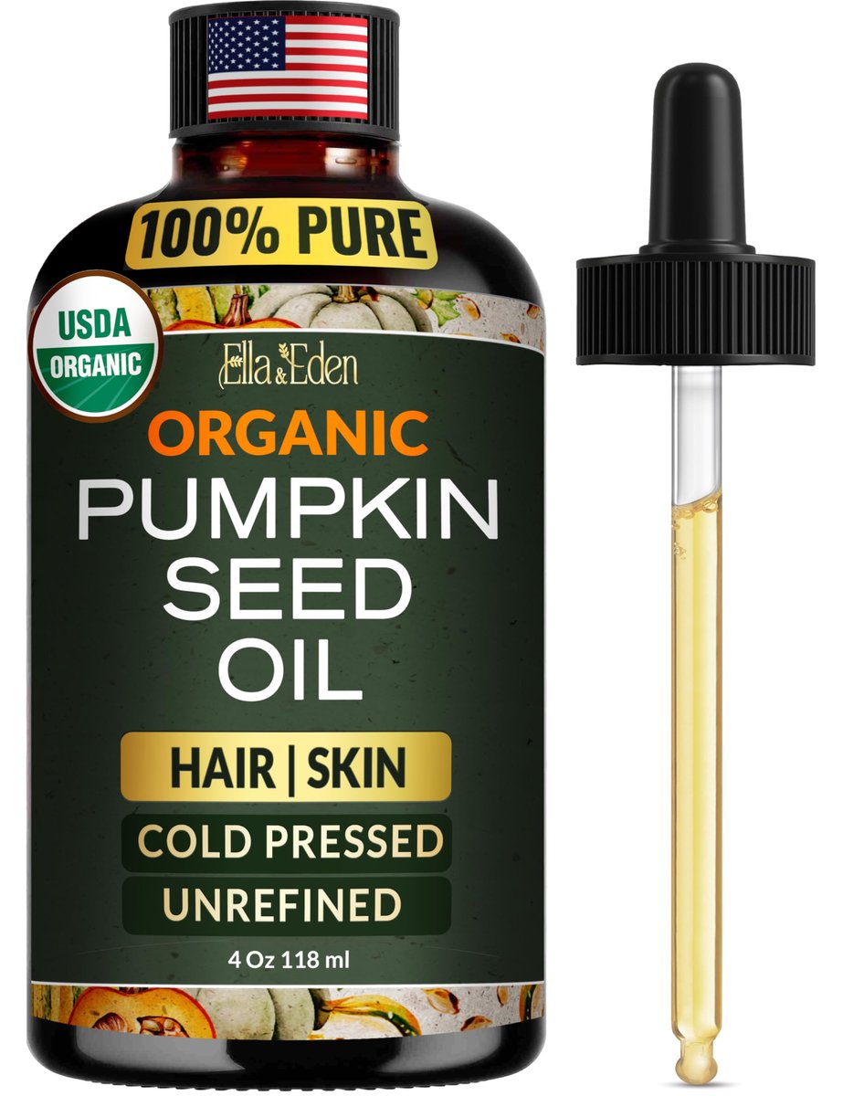 Ella & Eden Bio Kürbiskernöl für Haarwachstum - Kaltgepresst Hexanfrei Unraffiniert - 100% Rein USDA Bio - 118 ml Glasflasche