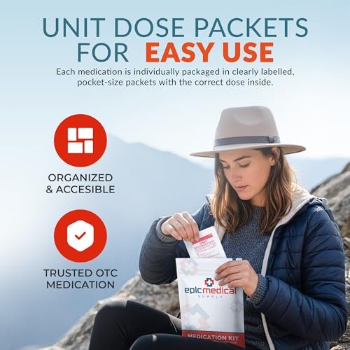 Epic Medical Supply Erste-Hilfe-Set Medikamentennachfüllung – 28 Einzeldosis-Packungen – Notfallmedikamente für Erste-Hilfe-Kit Nachfüllungen, Reisen, Büro, Wohnheim, Camping – Hergestellt in den USA