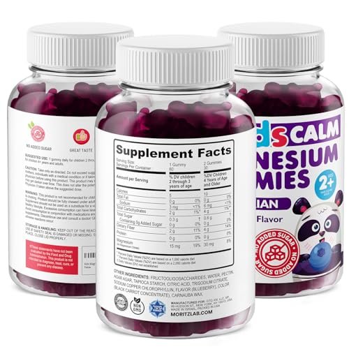 DR. MORITZ Zuckerfreie Beruhigende Magnesium-Gummibärchen für Kinder und Erwachsene - Nicht-GMO Magnesiumcitrat-Gummibärchen - Blaubeergeschmack - 2er-Pack (60 Stück)