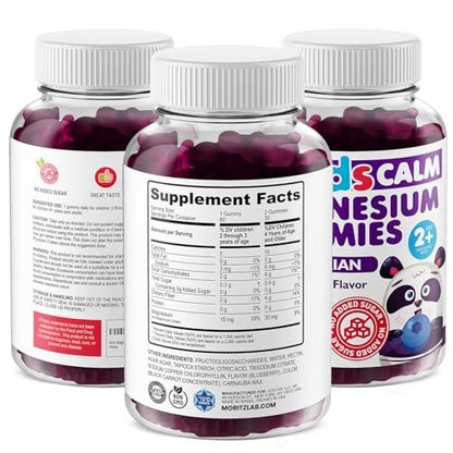 DR. MORITZ Zuckerfreie Beruhigende Magnesium-Gummibärchen für Kinder und Erwachsene - Nicht-GMO Magnesiumcitrat-Gummibärchen - Blaubeergeschmack - 2er-Pack (60 Stück)