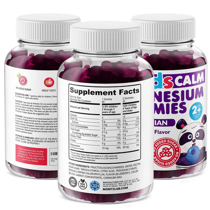 DR. MORITZ Zuckerfreie Beruhigende Magnesium-Gummibärchen für Kinder und Erwachsene - Nicht-GMO Magnesiumcitrat-Gummibärchen - Blaubeergeschmack - 2er-Pack (60 Stück)