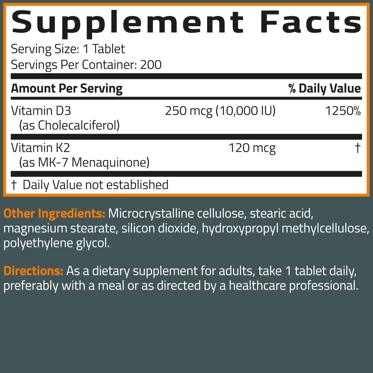Bronson Vitamin K2 (MK7) mit D3 Extra starke 2-in-1-Unterstützung, 10.000 IE Vitamin D3 & 120 mcg K2 MK-7, 200 Tabletten