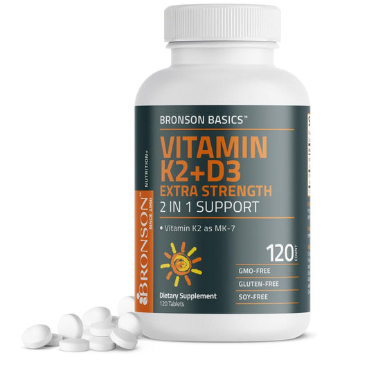 Bronson Vitamin K2 (MK7) mit D3 Extra Starke 2-in-1 Unterstützung, 10.000 IE Vitamin D3 & 120 mcg K2 MK-7, 120 Tabletten