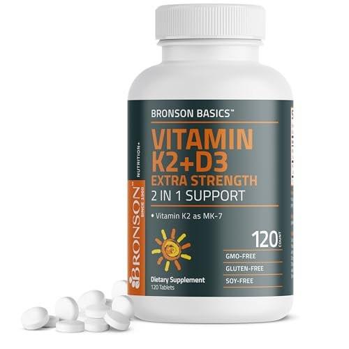 Bronson Vitamin K2 (MK7) mit D3 Extra Starke 2-in-1 Unterstützung, 10.000 IE Vitamin D3 & 120 mcg K2 MK-7, 120 Tabletten