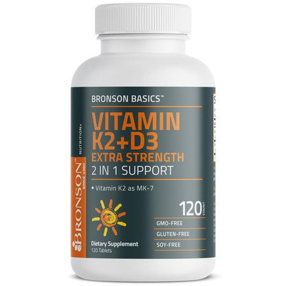 Bronson Vitamin K2 (MK7) mit D3 Extra Starke 2-in-1 Unterstützung, 10.000 IE Vitamin D3 & 120 mcg K2 MK-7, 120 Tabletten