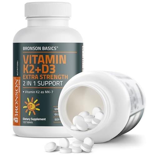 Bronson Vitamin K2 (MK7) mit D3 Extra Starke 2-in-1 Unterstützung, 10.000 IE Vitamin D3 & 120 mcg K2 MK-7, 120 Tabletten