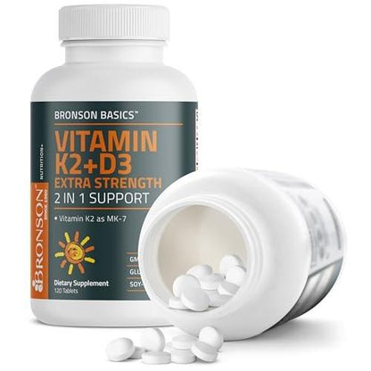 Bronson Vitamin K2 (MK7) mit D3 Extra Starke 2-in-1 Unterstützung, 10.000 IE Vitamin D3 & 120 mcg K2 MK-7, 120 Tabletten
