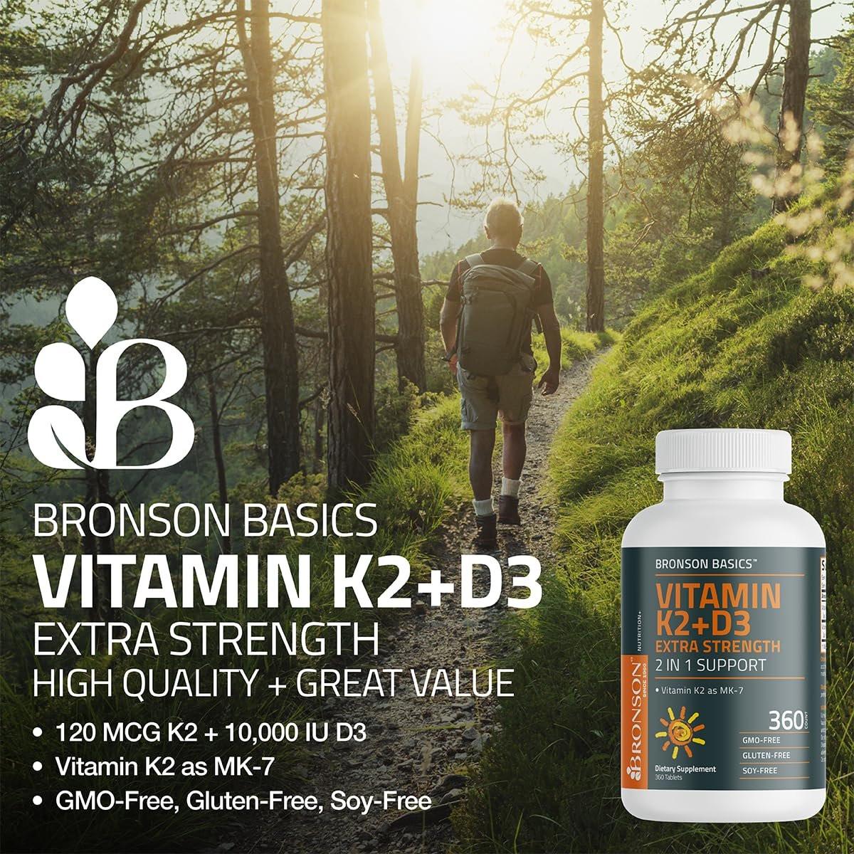 Bronson Vitamin K2 (MK7) mit D3 Extra Starke 2-in-1 Unterstützung, 10.000 IE Vitamin D3 & 120 mcg K2 MK-7, 120 Tabletten