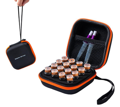 Moyite 16 Slots Peptid-Aufbewahrungsetui für Kühlschrank – Passend für 1ml bis 3ml Vials, mit Handschlaufe und Logo, Schwarz und Orange Reißverschluss, 1 Stück, nur Etui