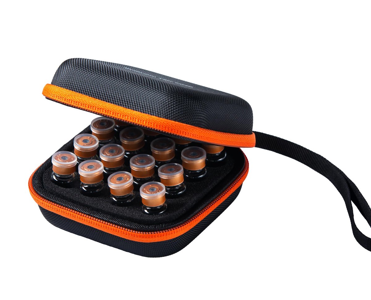 Moyite 16 Slots Peptid-Aufbewahrungsetui für Kühlschrank – Passend für 1ml bis 3ml Vials, mit Handschlaufe und Logo, Schwarz und Orange Reißverschluss, 1 Stück, nur Etui