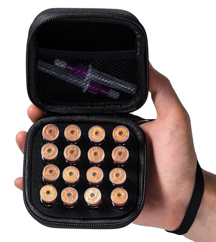 Moyite Peptid-Aufbewahrungsbox mit 16 Fächern für Kühlschrank – Schwarz, Klein, für 1ml/2ml/3ml Fläschchen, mit Handschlaufe und Logo