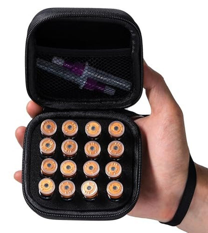 Moyite Peptid-Aufbewahrungsbox mit 16 Fächern für Kühlschrank – Schwarz, Klein, für 1ml/2ml/3ml Fläschchen, mit Handschlaufe und Logo