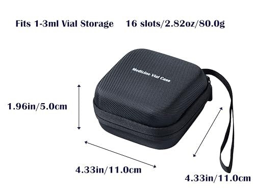 Moyite Peptid-Aufbewahrungsbox mit 16 Fächern für Kühlschrank – Schwarz, Klein, für 1ml/2ml/3ml Fläschchen, mit Handschlaufe und Logo