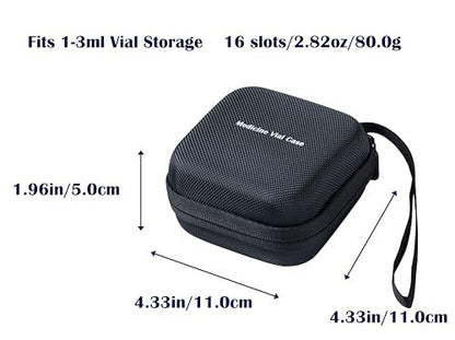 Moyite Peptid-Aufbewahrungsbox mit 16 Fächern für Kühlschrank – Schwarz, Klein, für 1ml/2ml/3ml Fläschchen, mit Handschlaufe und Logo