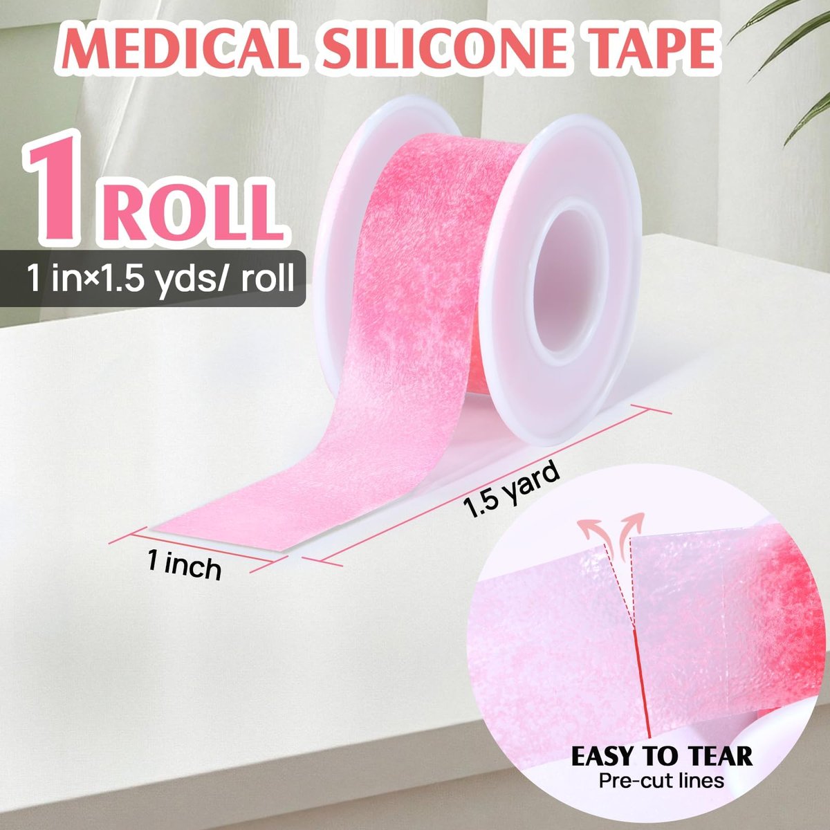 HYTDA Silikon Medizinisches Tape – 1 Zoll x 1,5 Yards (1 Rolle) – Wasserfestes Pflaster für empfindliche Haut, Latexfrei, schmerzfreies Entfernen, wiederverwendbar für Wundversorgung und Erste Hilfe