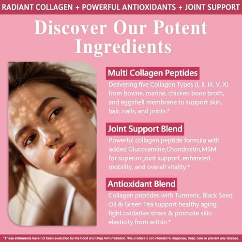 Flüssiges Multi-Kollagen-Peptid für Frauen – Typ I, II, III, V, X mit Glucosamin, MSM, Hyaluronsäure – Hochabsorbierende hydrolysierte Kollagen-Tropfen für Haut, Haare, Nägel & Gelenke – Non-GMO