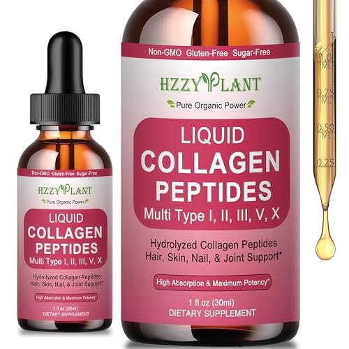 Flüssiges Multi-Kollagen-Peptid für Frauen – Typ I, II, III, V, X mit Glucosamin, MSM, Hyaluronsäure – Hochabsorbierende hydrolysierte Kollagen-Tropfen für Haut, Haare, Nägel & Gelenke – Non-GMO