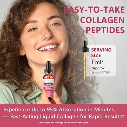 Flüssiges Multi-Kollagen-Peptid für Frauen – Typ I, II, III, V, X mit Glucosamin, MSM, Hyaluronsäure – Hochabsorbierende hydrolysierte Kollagen-Tropfen für Haut, Haare, Nägel & Gelenke – Non-GMO