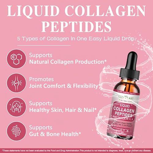 Flüssiges Multi-Kollagen-Peptid für Frauen – Typ I, II, III, V, X mit Glucosamin, MSM, Hyaluronsäure – Hochabsorbierende hydrolysierte Kollagen-Tropfen für Haut, Haare, Nägel & Gelenke – Non-GMO