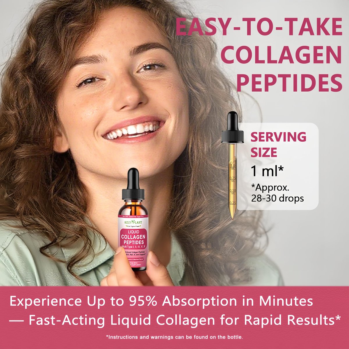 Flüssiges Multi-Kollagen-Peptid für Frauen – Typ I, II, III, V, X mit Glucosamin, MSM, Hyaluronsäure – Hochabsorbierende hydrolysierte Kollagen-Tropfen für Haut, Haare, Nägel & Gelenke – Non-GMO